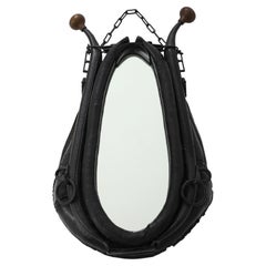 French 19th C. Leather Work Horse Collar Mirror