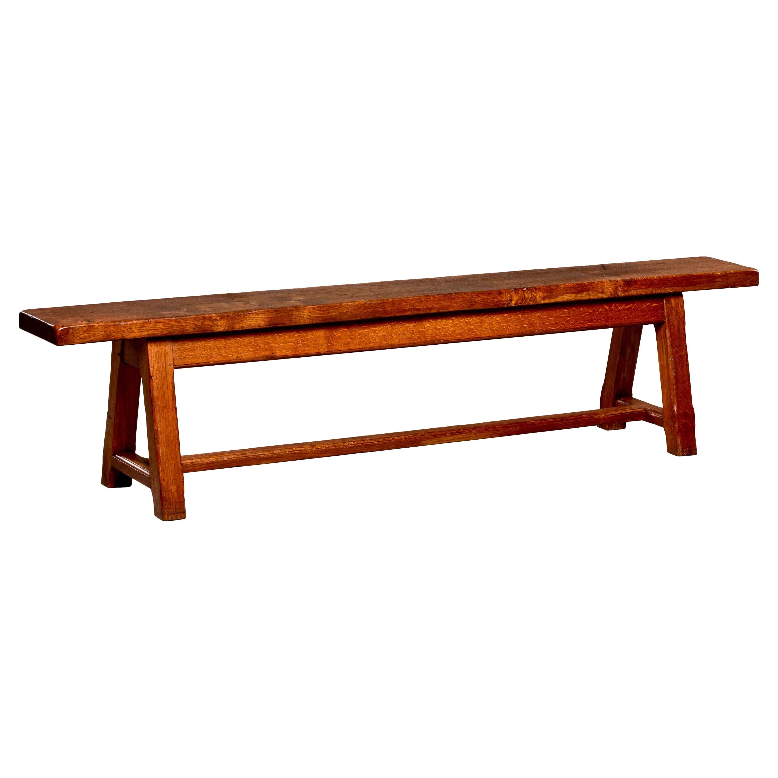 French 19th C Long Narrow Primitive Wood Bench