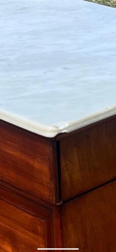 French 19th C. Louis Philippe Flame Mahogany Carrera Marble Top Chest / Commode