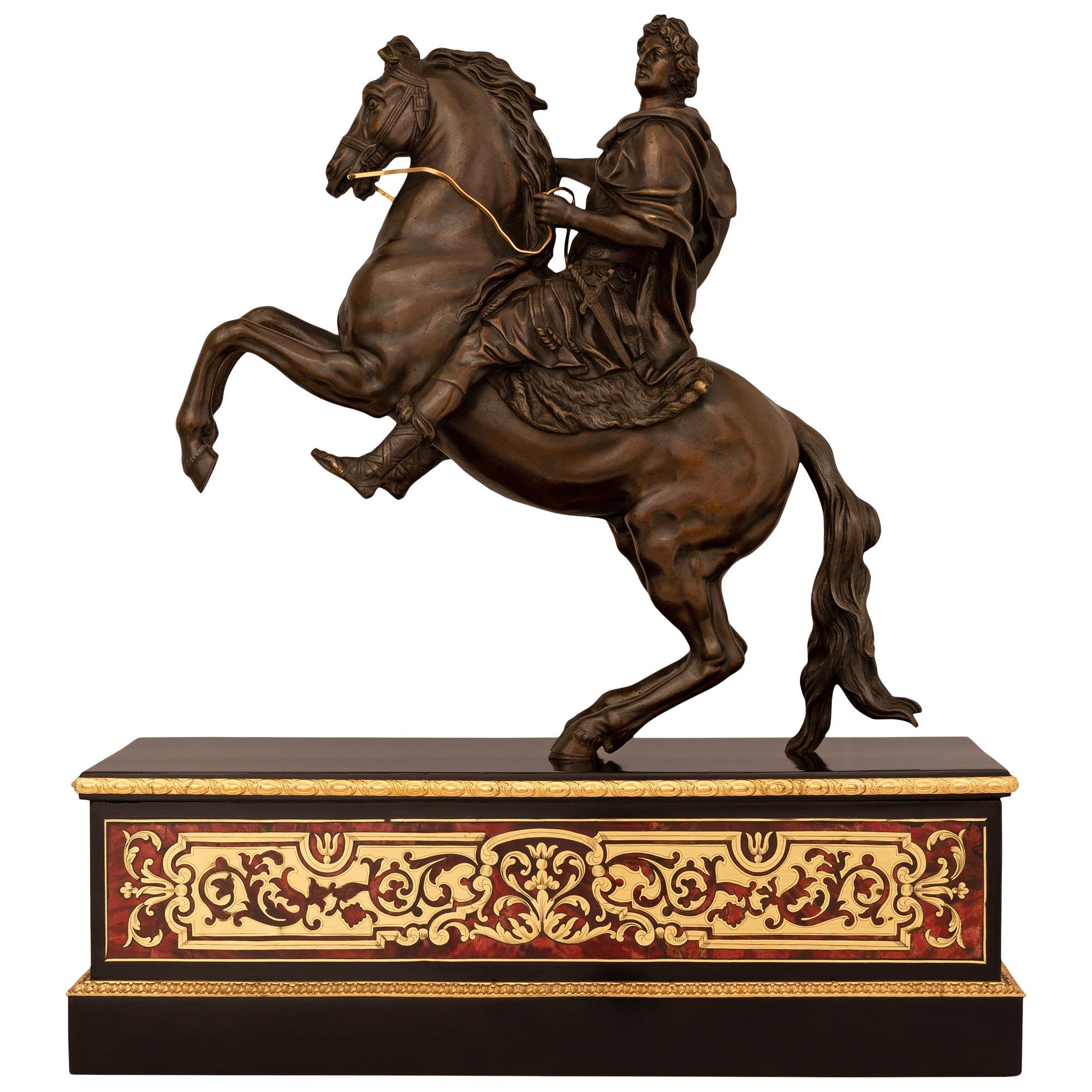 French 19th c. Louis XIV St. Bronze, Ormolu, & Boulle Statue Of King Louis XIV For Sale 7