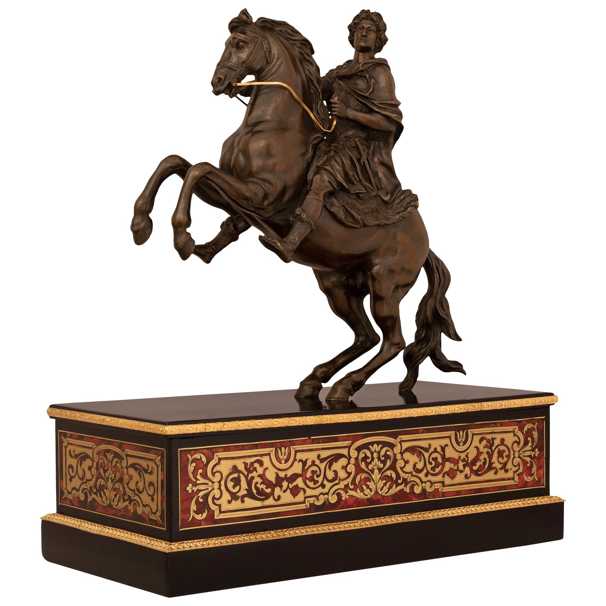 Patinated French 19th c. Louis XIV St. Bronze, Ormolu, & Boulle Statue Of King Louis XIV For Sale