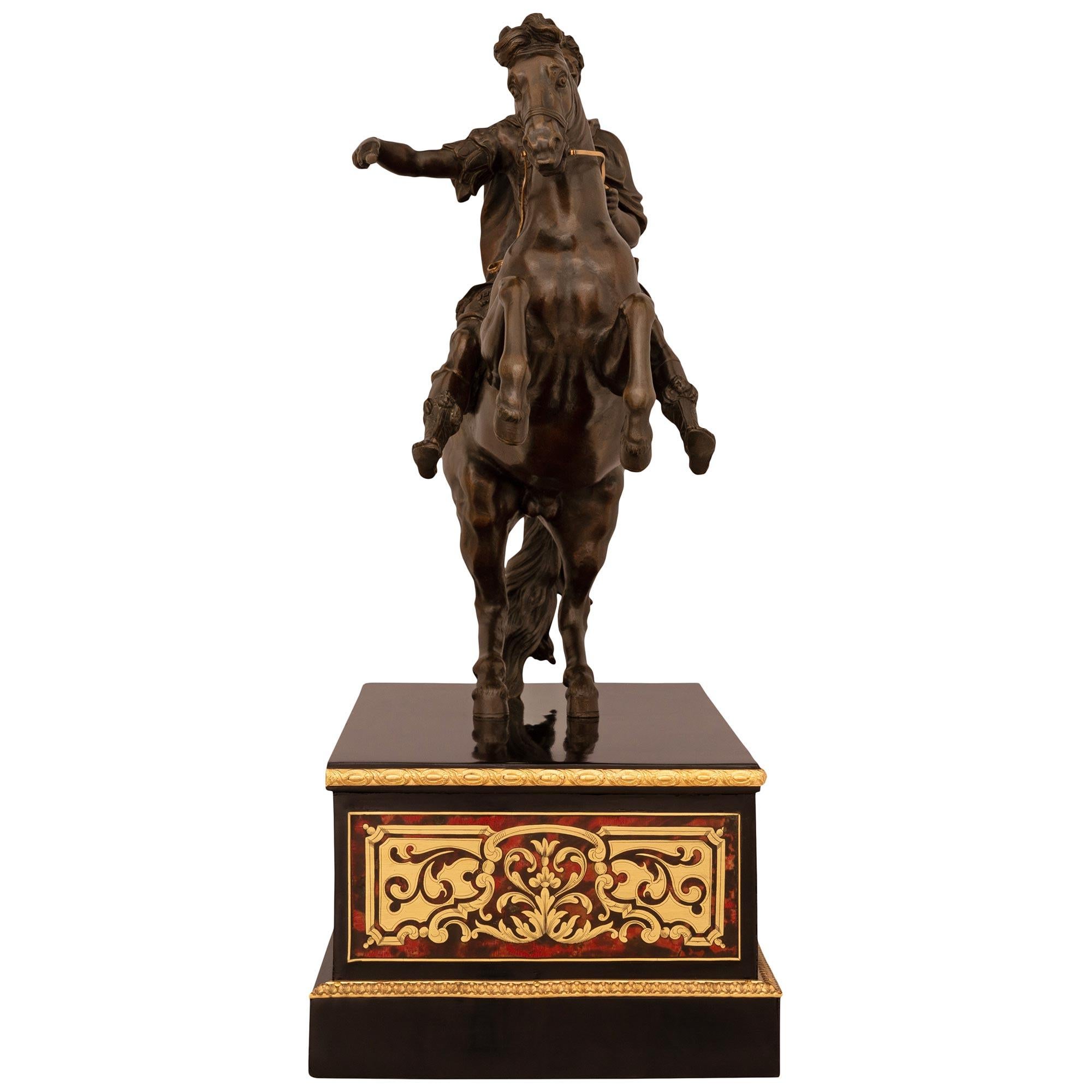 French 19th c. Louis XIV St. Bronze, Ormolu, & Boulle Statue Of King Louis XIV In Good Condition For Sale In West Palm Beach, FL