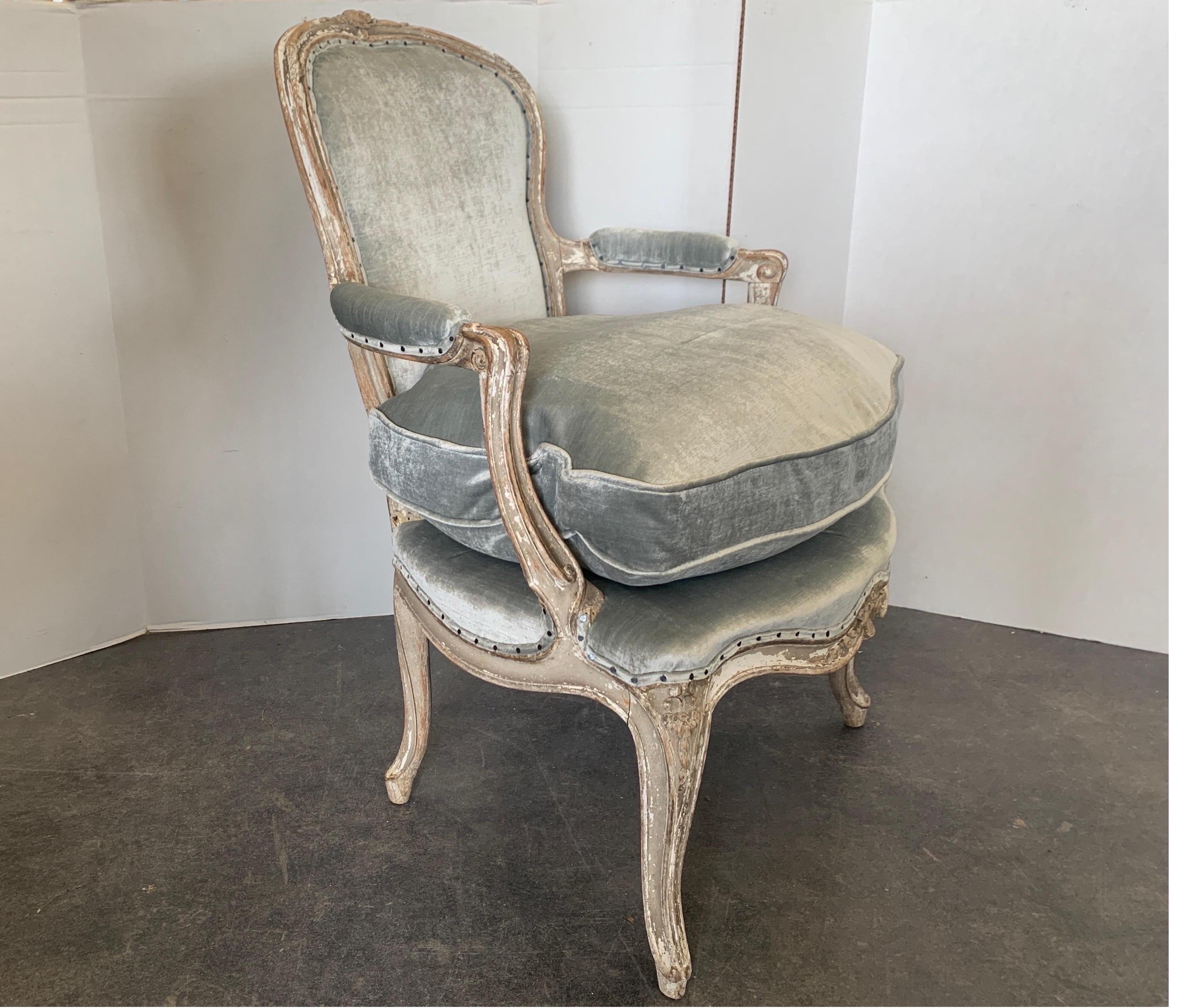 Hand-Crafted French 19th Century Louis XV Painted, Pegged Armchairs after Pierre Nogaret