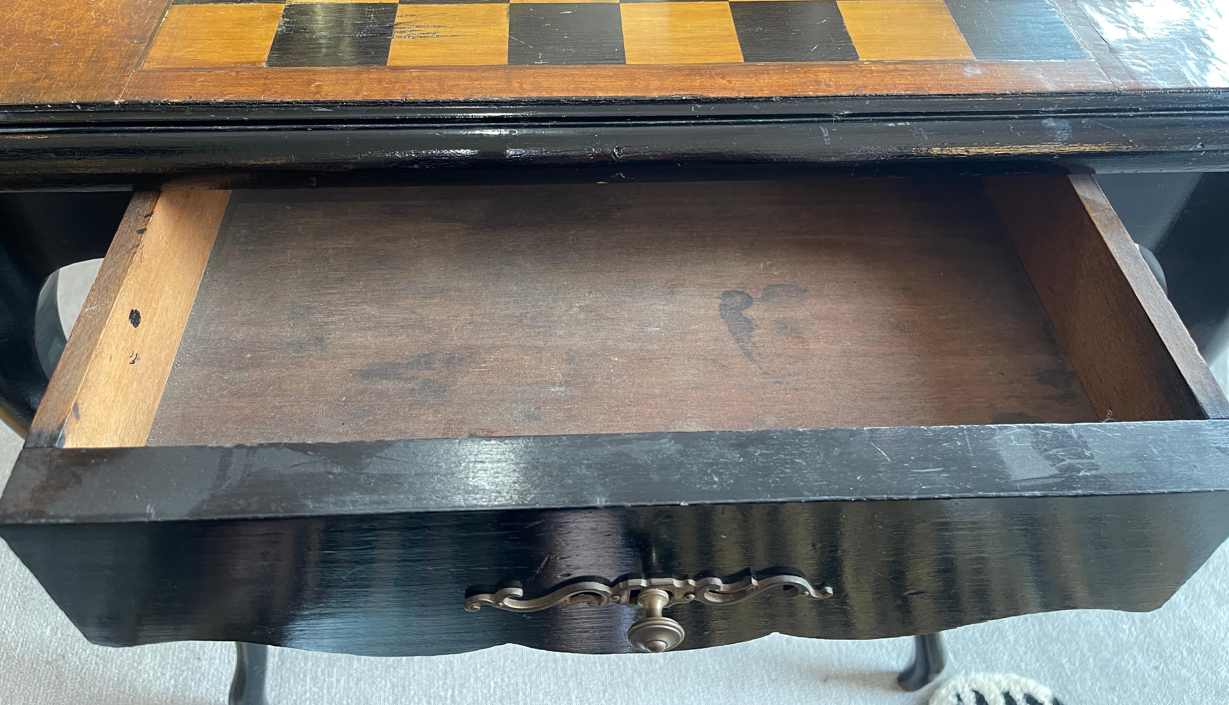 French 19Th. C. Louis XV Style Inlaid & Ebonized Wood Game Table, Table a Jeux For Sale 7