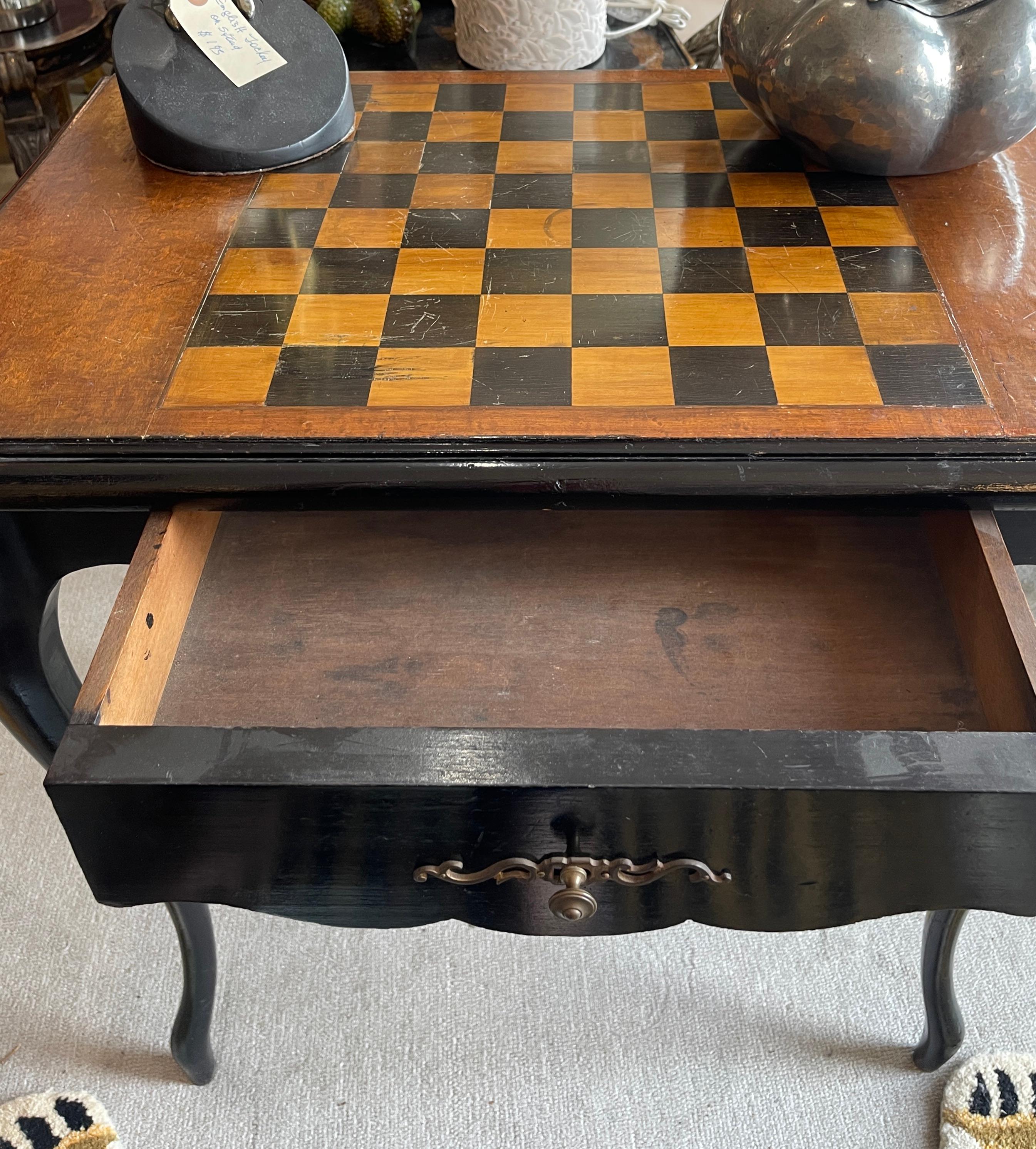 French 19Th. C. Louis XV Style Inlaid & Ebonized Wood Game Table, Table a Jeux For Sale 8