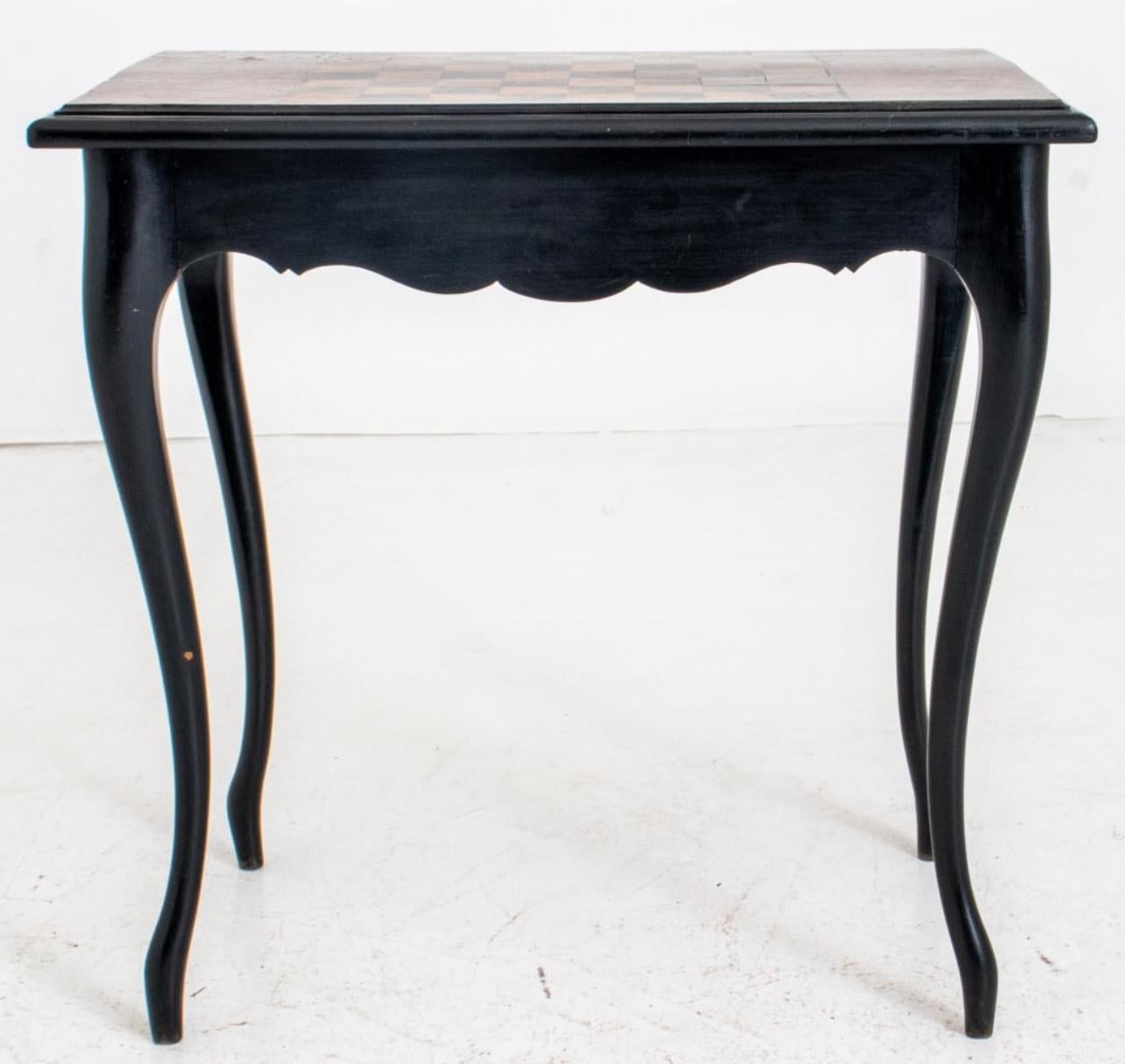 French Provincial French 19Th. C. Louis XV Style Inlaid & Ebonized Wood Game Table, Table a Jeux For Sale