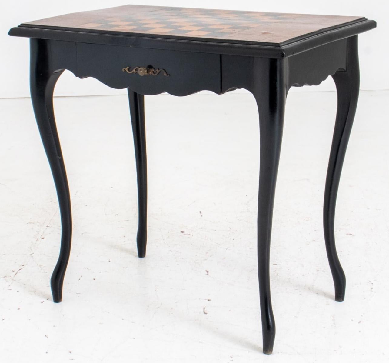 Hand-Crafted French 19Th. C. Louis XV Style Inlaid & Ebonized Wood Game Table, Table a Jeux For Sale