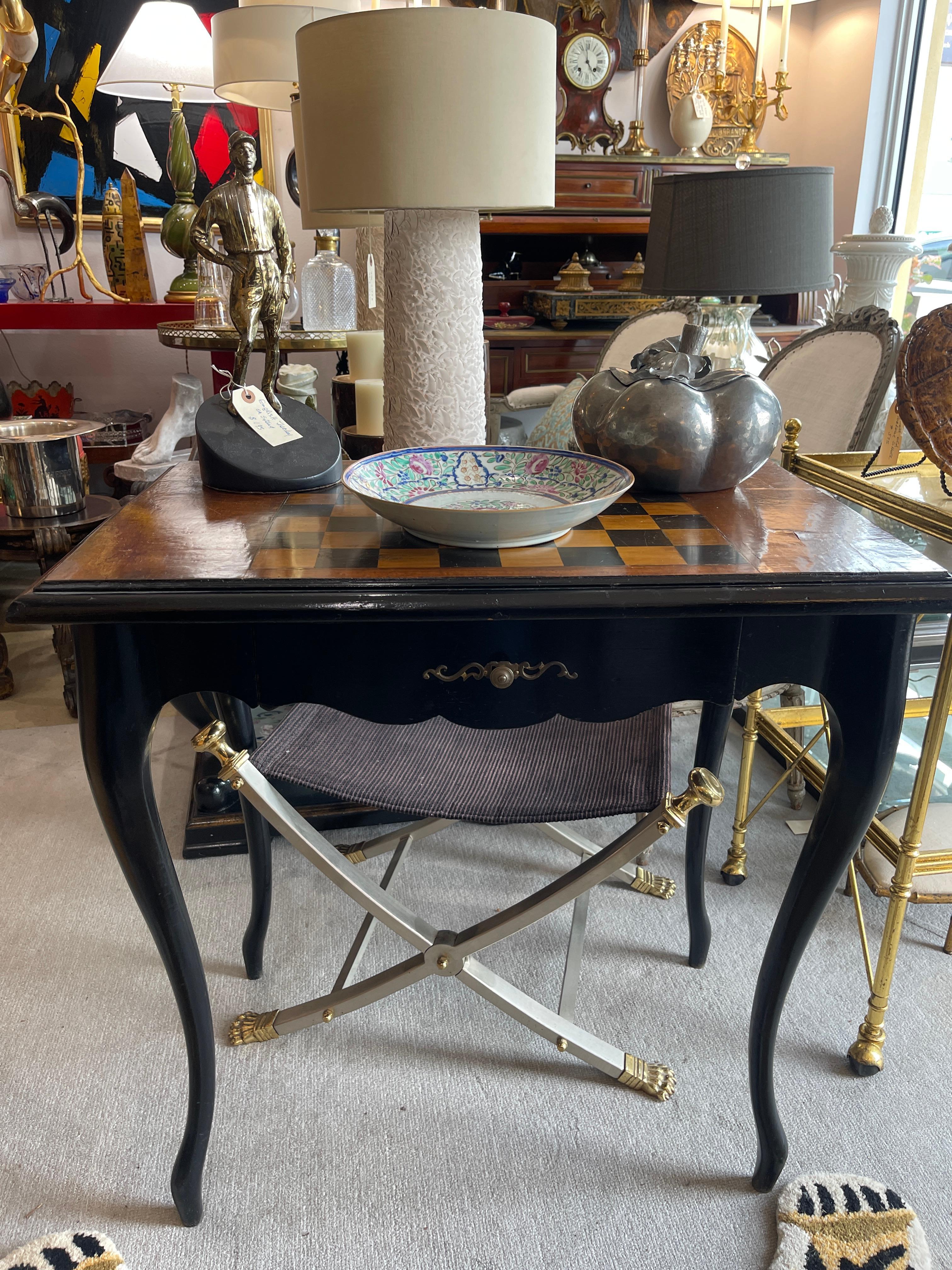 French 19Th. C. Louis XV Style Inlaid & Ebonized Wood Game Table, Table a Jeux For Sale 2