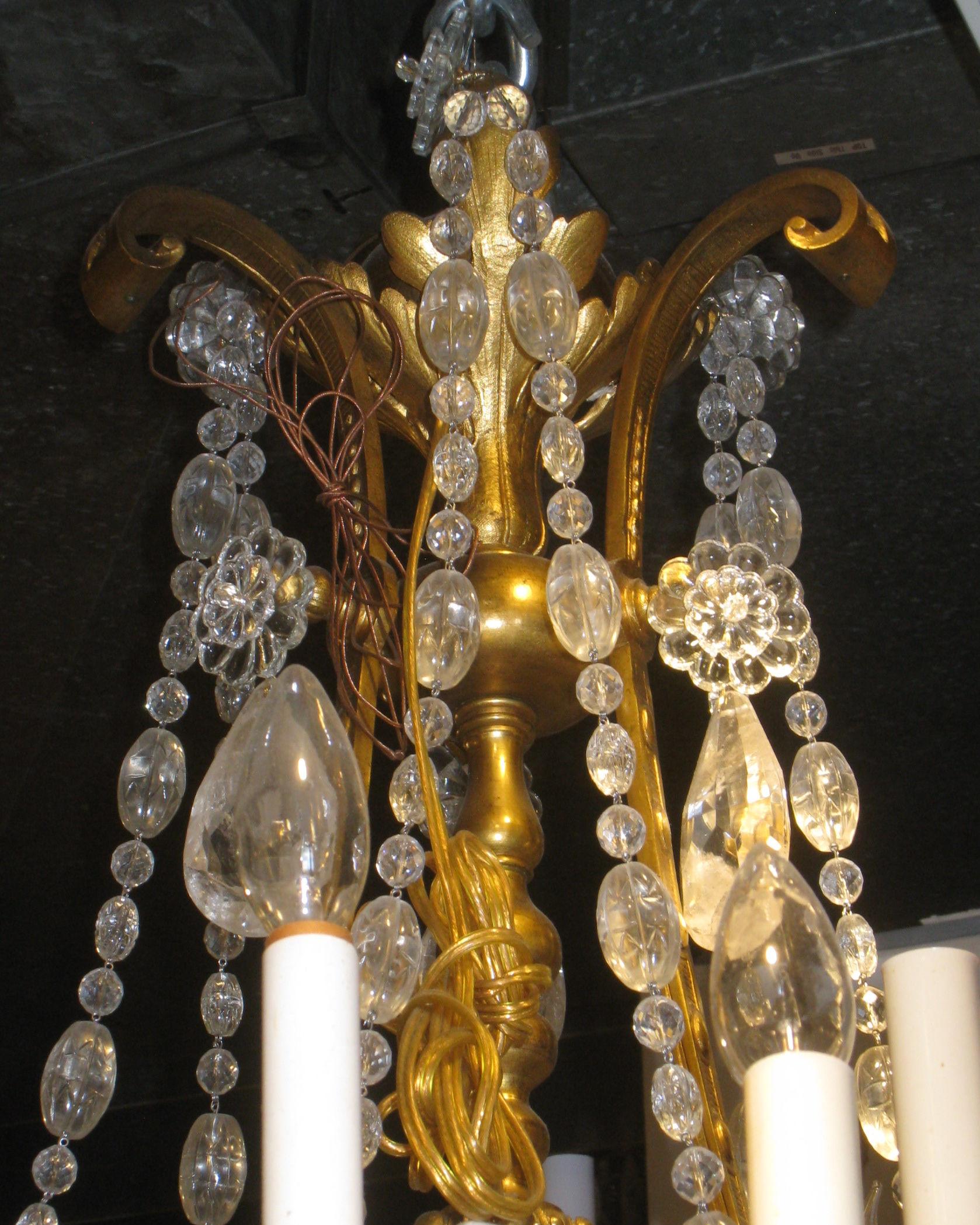 French 19th C Louis XV XVI Style 16 Light Bronze Chandelier with Rock Crystal In Good Condition For Sale In New York, NY