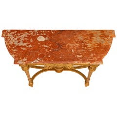 French 19th c. Louis XVI St. Giltwood & Rosé Vif Des Pyrénées Marble Console