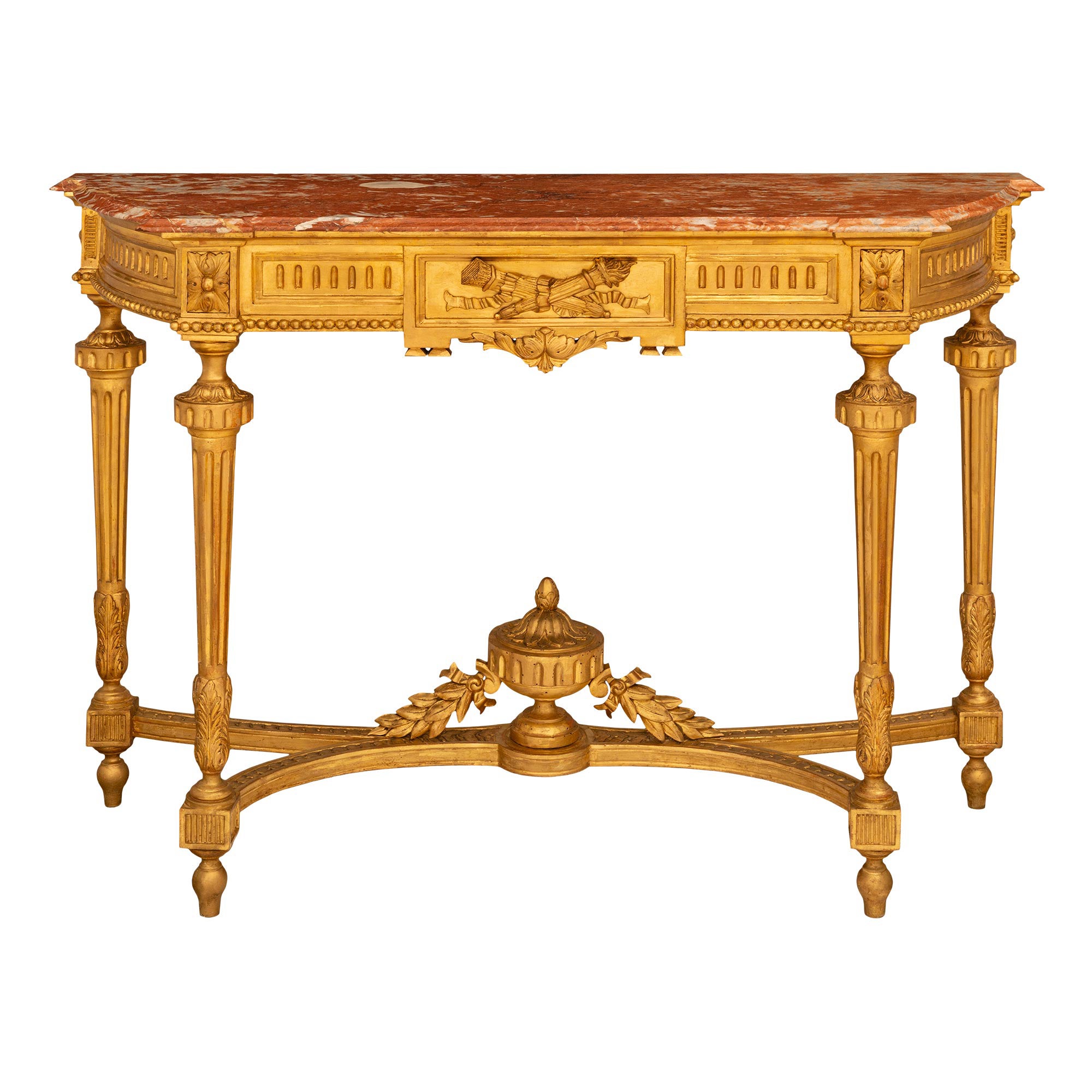 French 19th c. Louis XVI St. Giltwood & Rosé Vif Des Pyrénées Marble Console