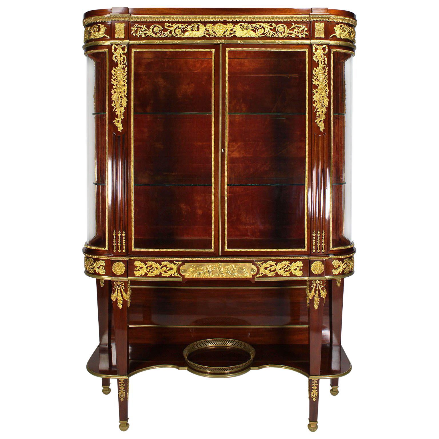 Vetrina da esposizione francese del XIX secolo in stile Luigi XVI, in mogano con finiture in bronzo dorato