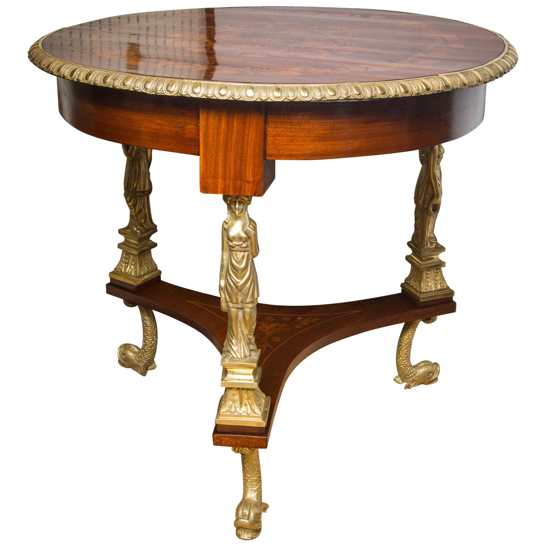 French 19th Century Mahogany and Gilt Bronze End or Center Table