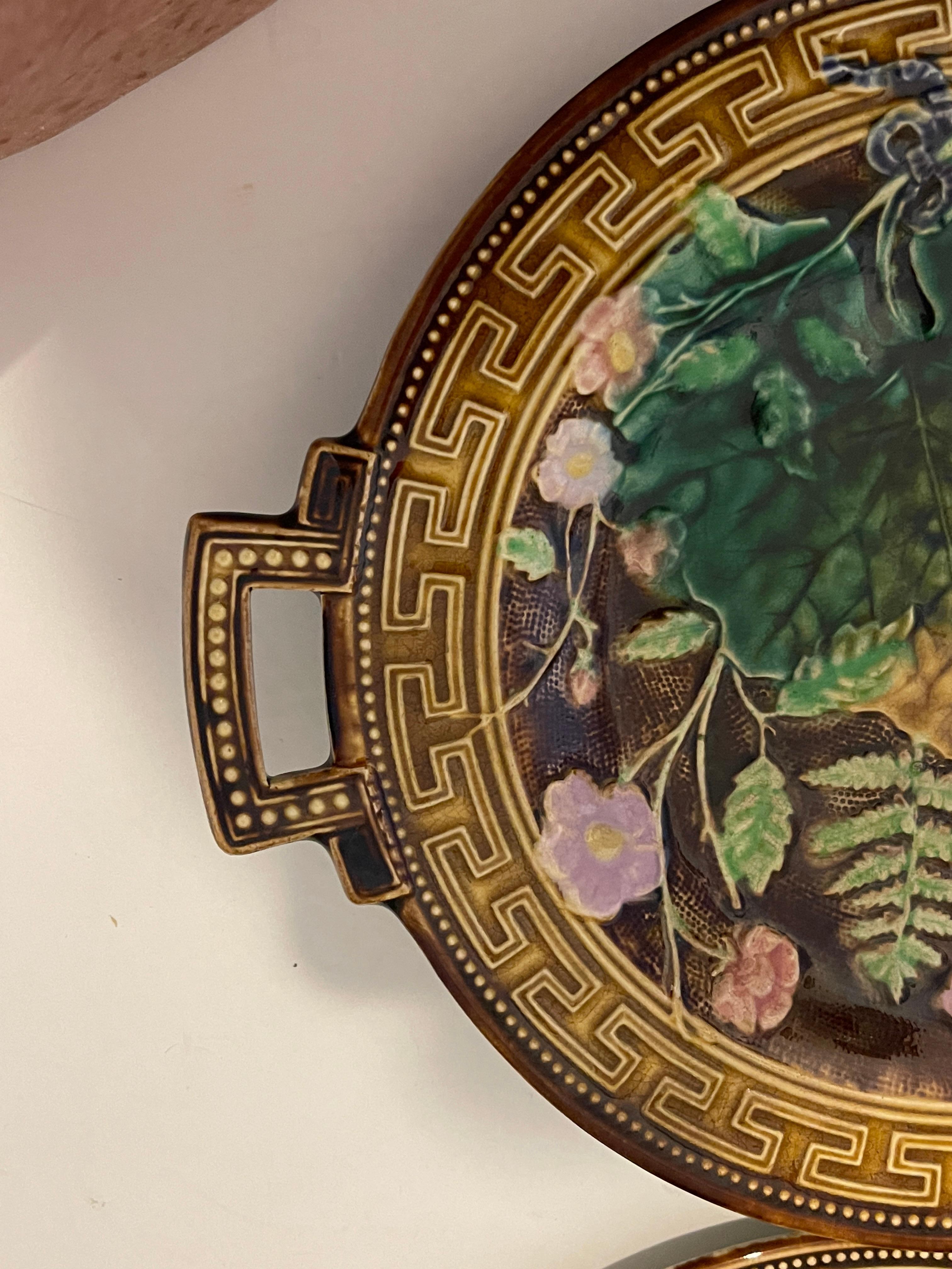 French 19th C. Majolica Set of 12 Plates & dishes, Choisy Le Roi, C.1880 3
