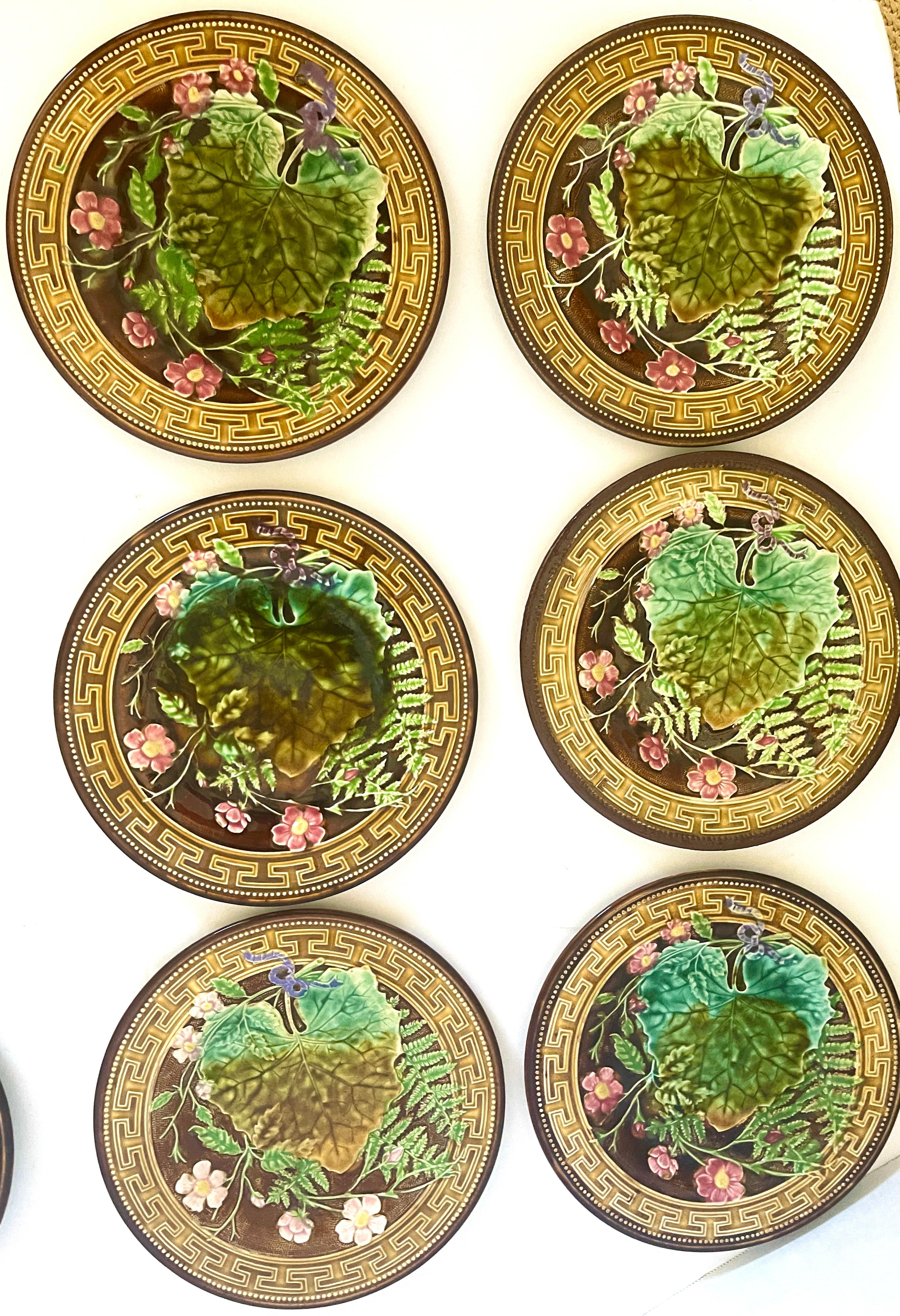 Hand-Crafted French 19th C. Majolica Set of 12 Plates & dishes, Choisy Le Roi, C.1880