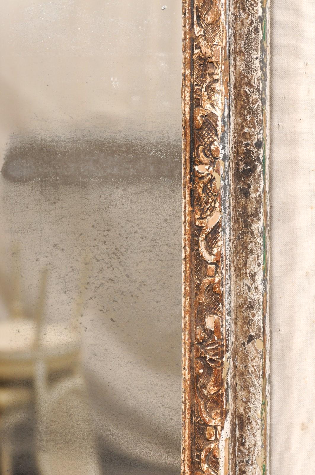 Miroir français du 19e C. avec accents de cadre en bois sculpté, Orig. Verre et peinture en vente 4