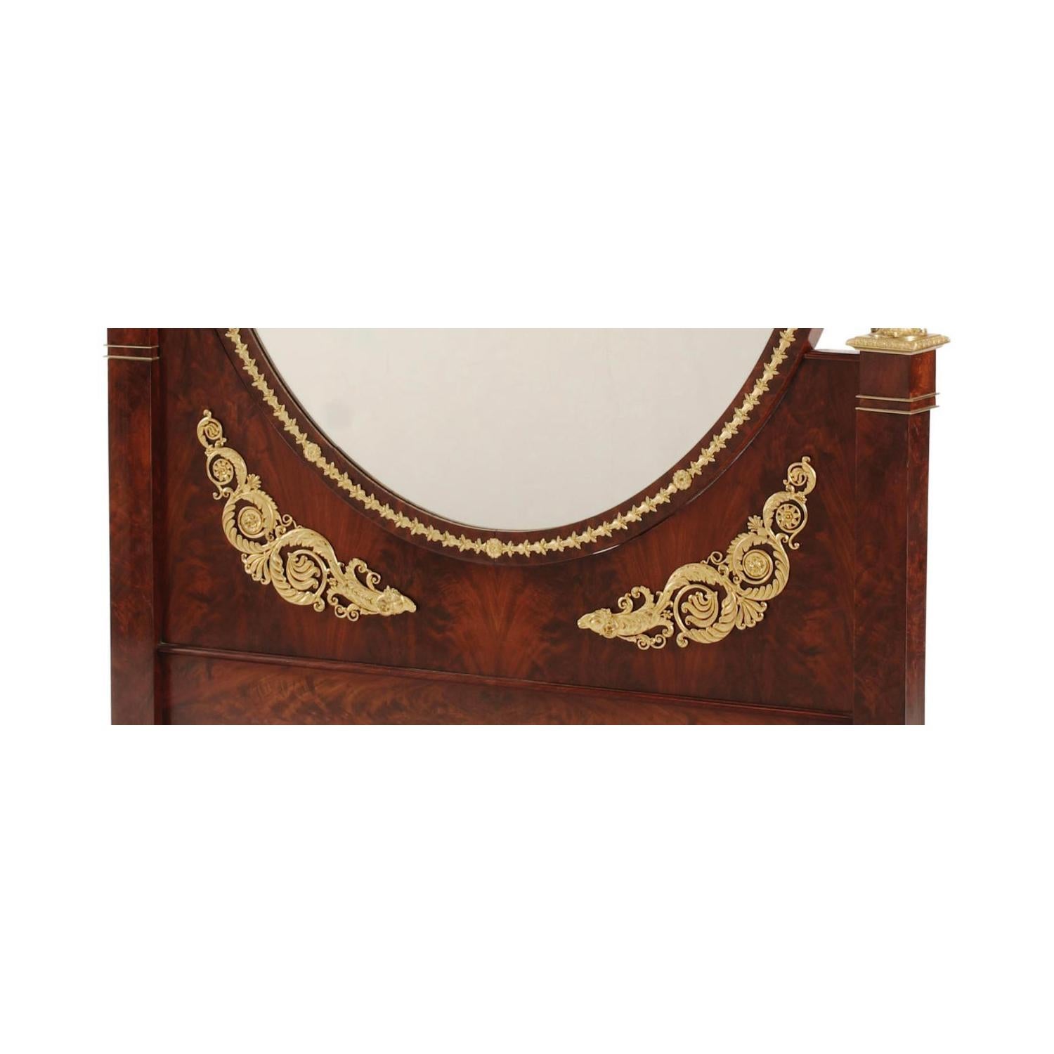 French Napoleon III Empire Style Mahogany and Ormolu Mounted Cheval Mirror In Fair Condition For Sale In Los Angeles, CA