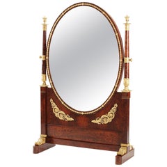 French Napoleon III Empire Style Mahogany and Ormolu Mounted Cheval Mirror