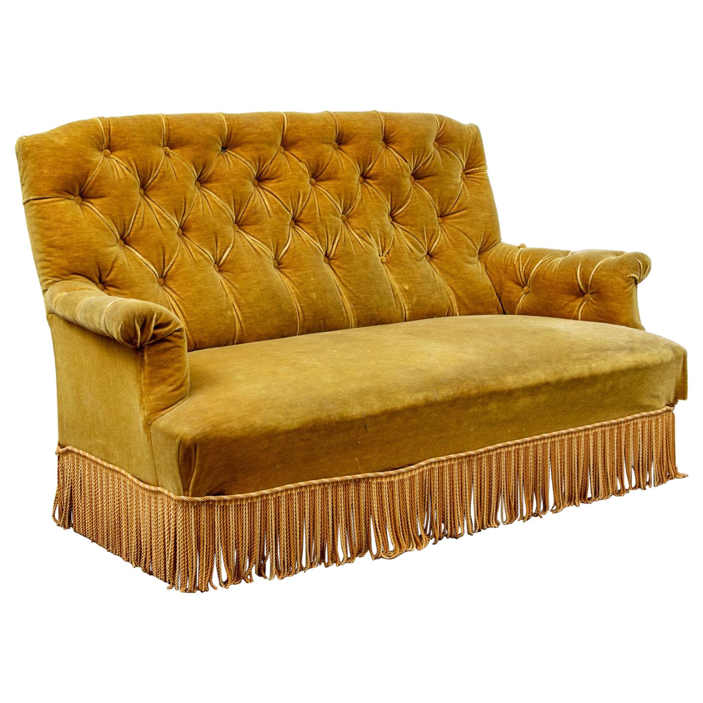 French 19th C Napoleon III Sofa in Gold Velvet