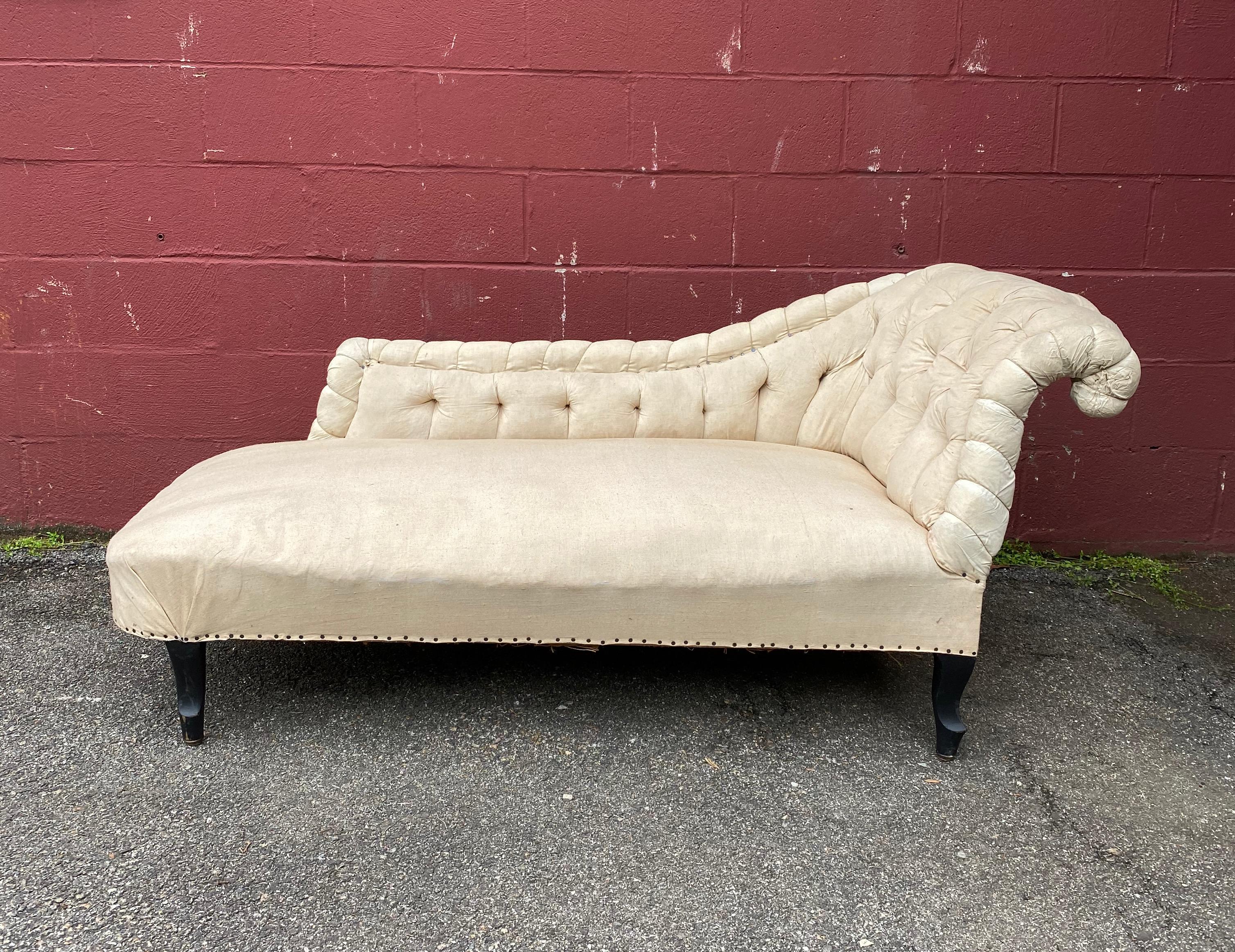 Fabric French 19th C Napoleon III Tufted Asymmetrical Chaise Longue