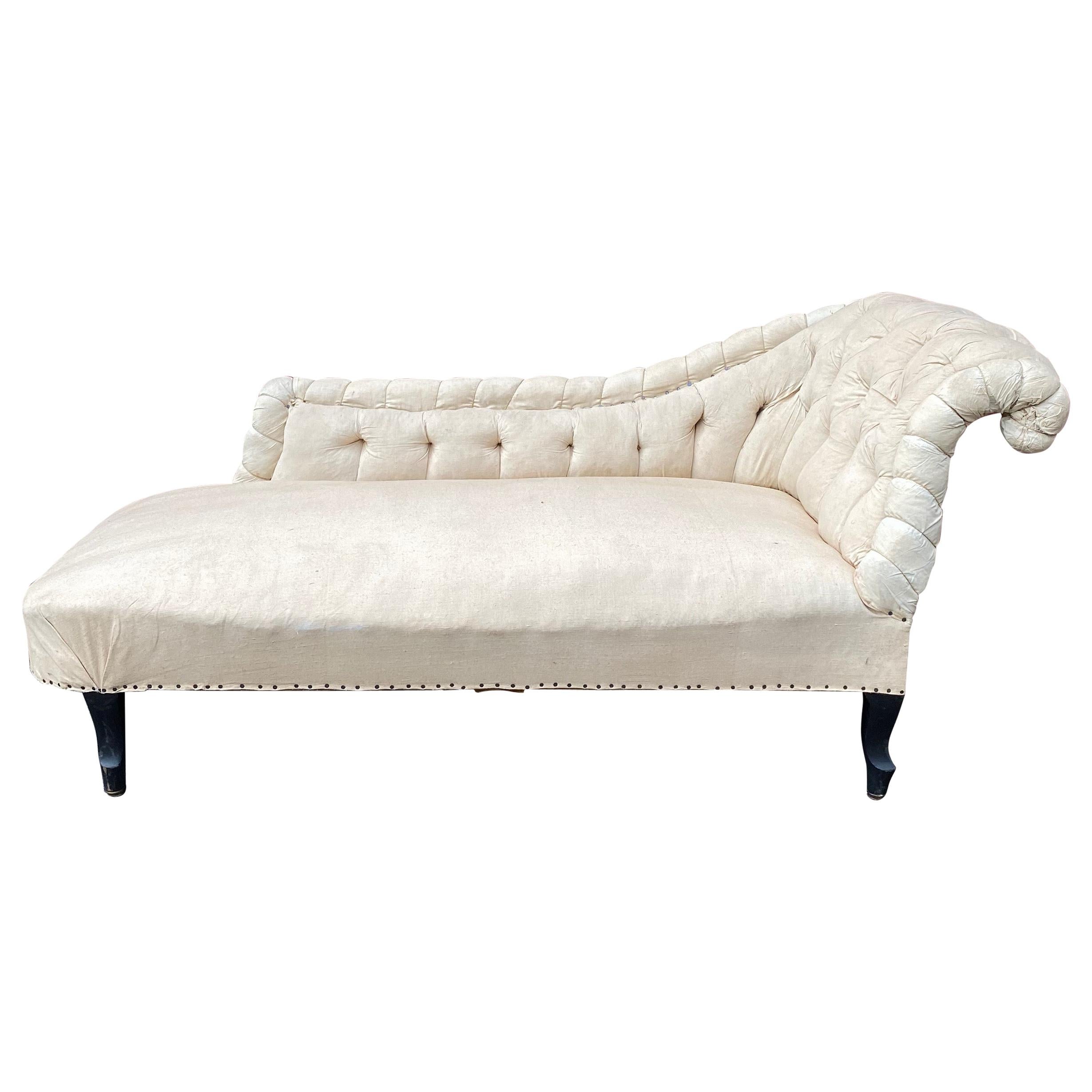 French 19th C Napoleon III Tufted Asymmetrical Chaise Longue