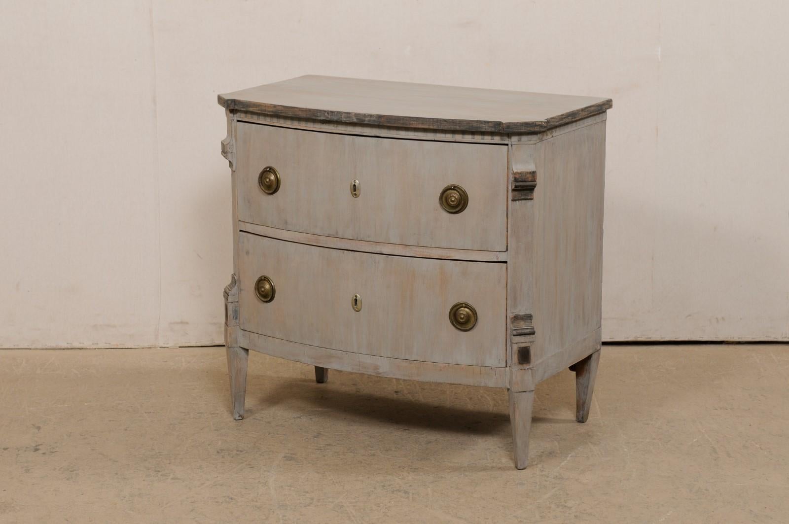 19th Century French 19th C. Neoclassical Bow-Front Commode in Blue/Gray w/Charcoal Trim For Sale