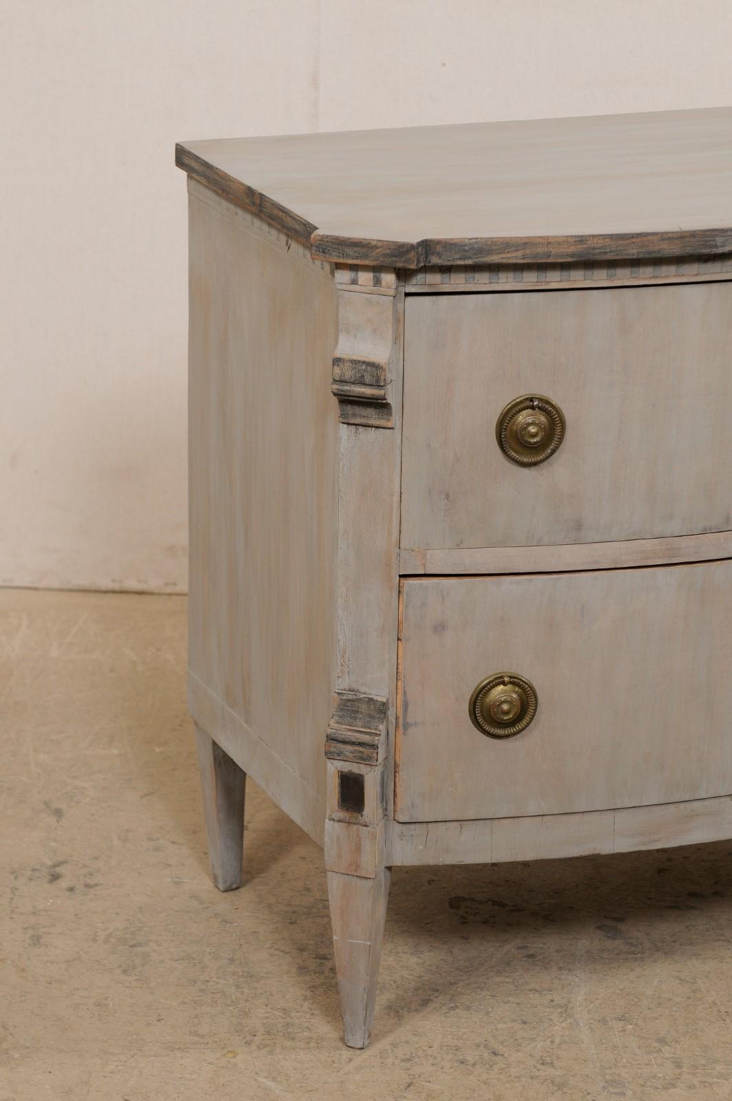 Wood French 19th C. Neoclassical Bow-Front Commode in Blue/Gray w/Charcoal Trim For Sale