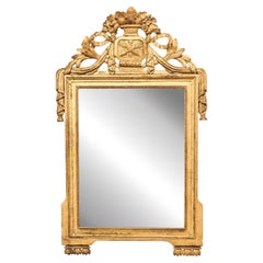 French 19th C. Neoclassical Carved 
Gilt Wood Mirror w/Bouquet Carved Crest