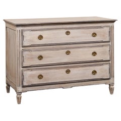French 19th C. Neoclassical Commode, Grey Finish w/Brass Hardware