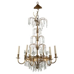 French 19th C Neoclassical Gilt and Crystal Chandelier with Eight Candle Lights