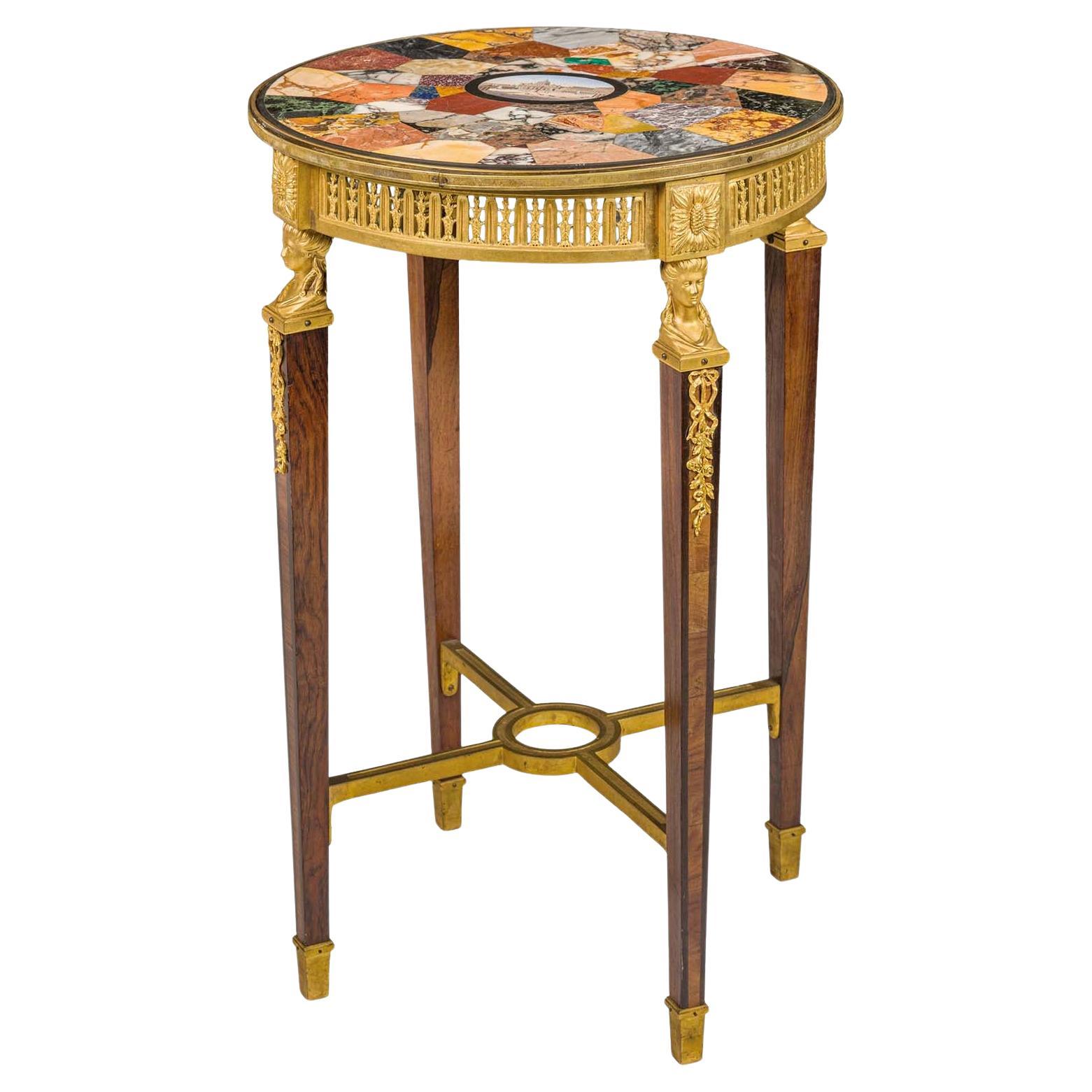 French 19th C. Neoclassical Ormolu & Micromosaic, Mable Specimen Guéridon Table For Sale