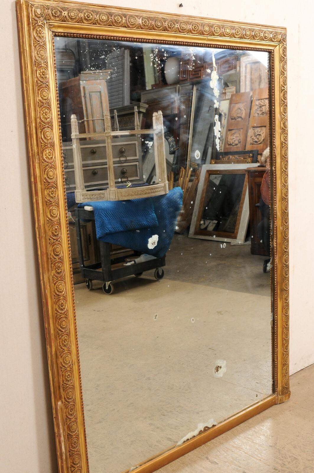 French 19th C. Nicely-Trimmed & Gilt Wood Mirror, 6+ Ft Tall For Sale 1