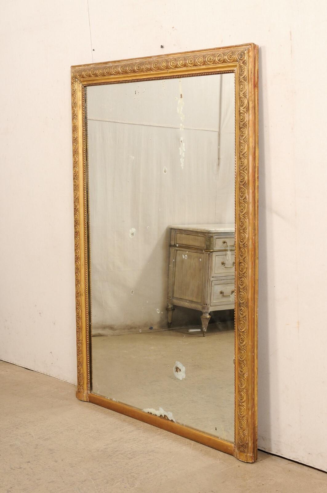 Miroir français du 19ème siècle joliment garni et en bois doré, plus de 1,80 m de haut en vente 1