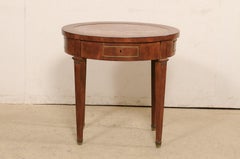 French 19th C. Oval Marble Top Occasional Table with Drawers & Brass Accents