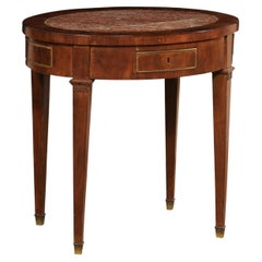 French 19th C. Oval Marble Top Occasional Table with Drawers & Brass Accents