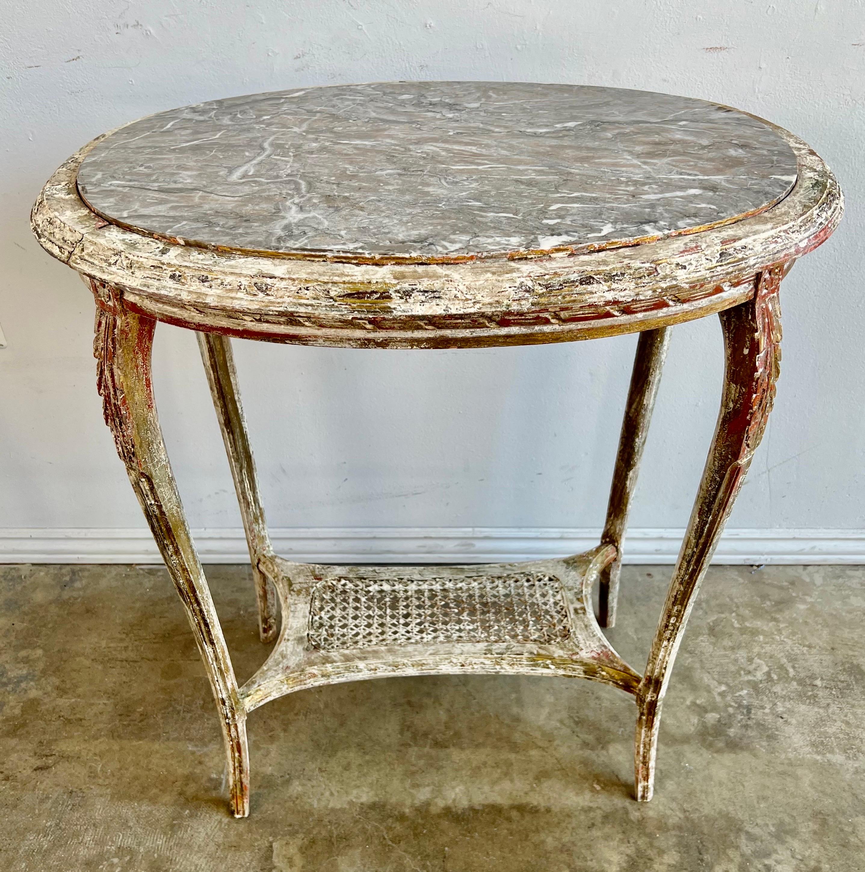 French 19th C. Painted & Giltwood Side Table W/ Marble Top 3