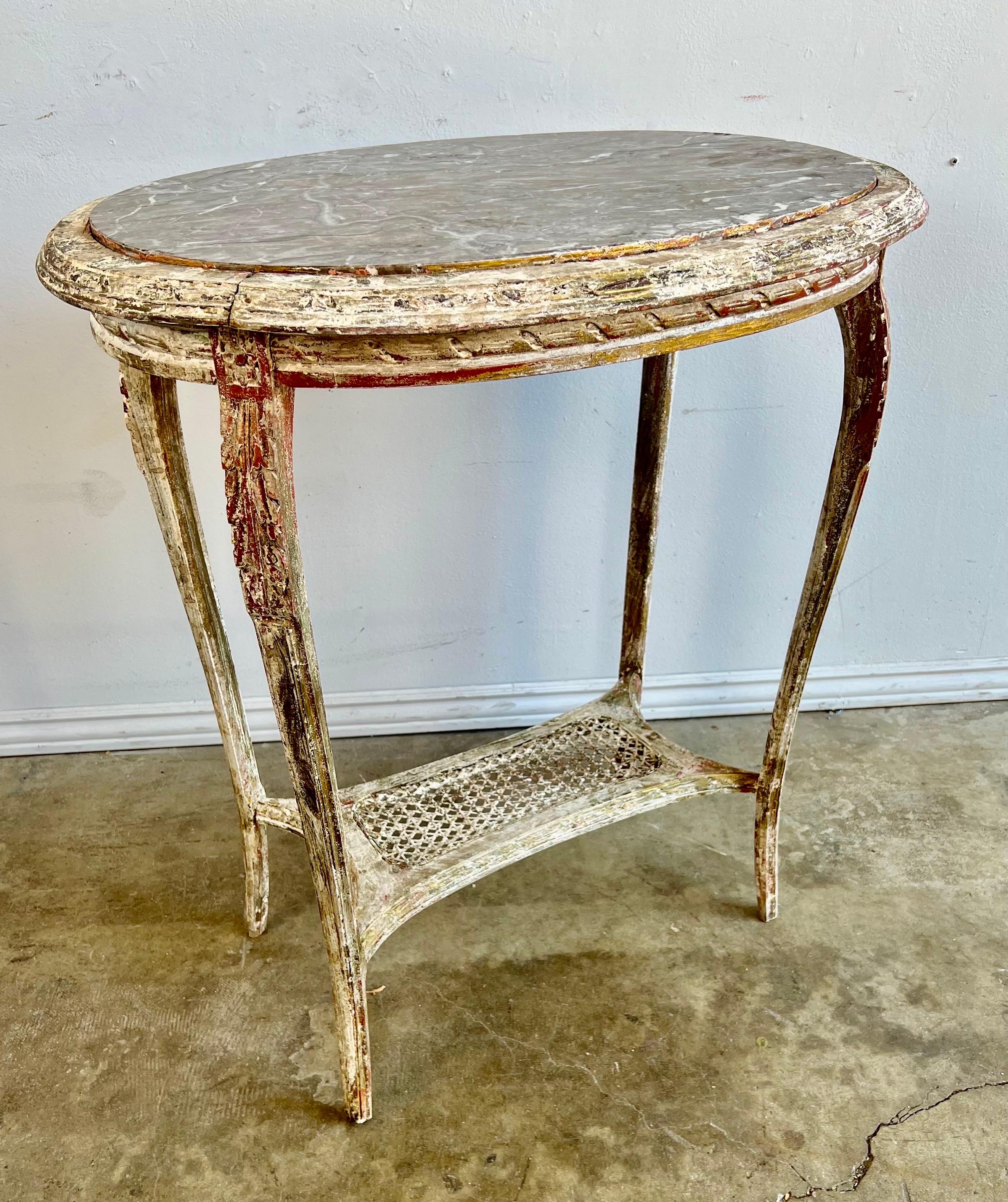 French 19th C. Painted & Giltwood Side Table W/ Marble Top 5