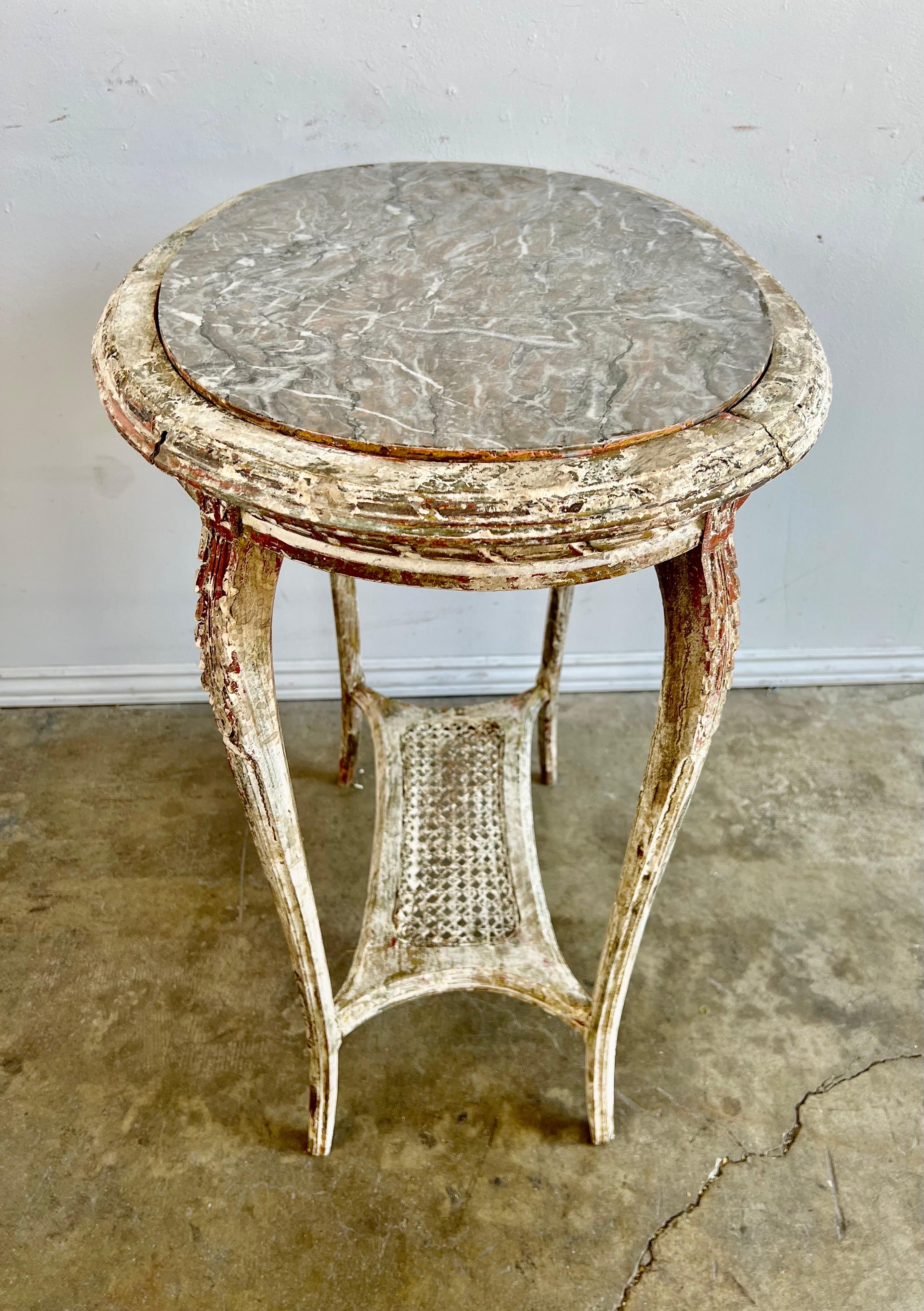 French 19th C. Painted & Giltwood Side Table W/ Marble Top 9