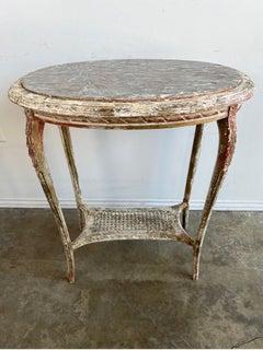 French 19th C. Painted & Giltwood Side Table W/ Marble Top