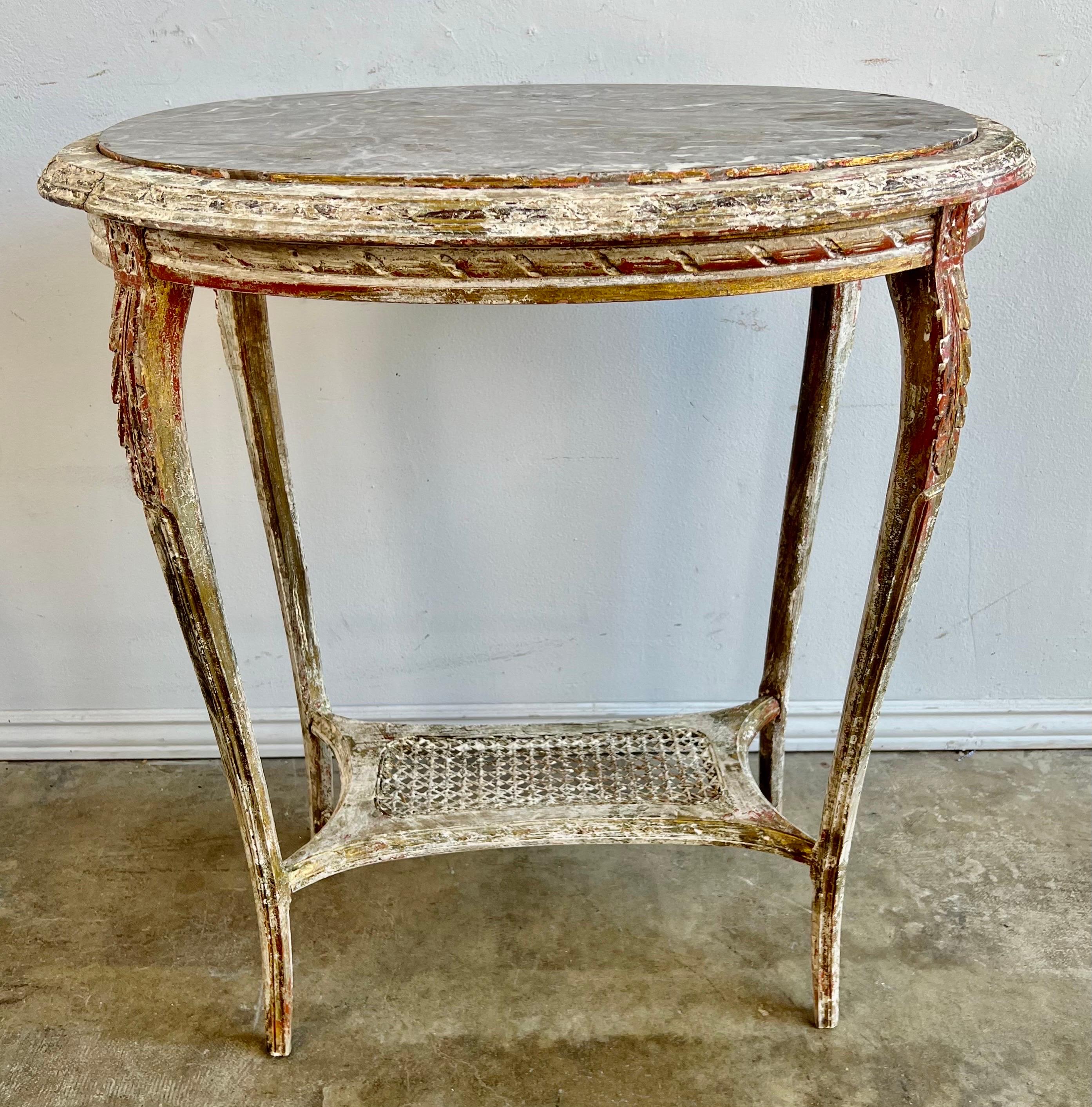French 19th C. Painted & Giltwood Side Table W/ Marble Top 2