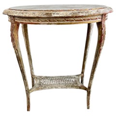 Antique French 19th C. Painted & Giltwood Side Table W/ Marble Top