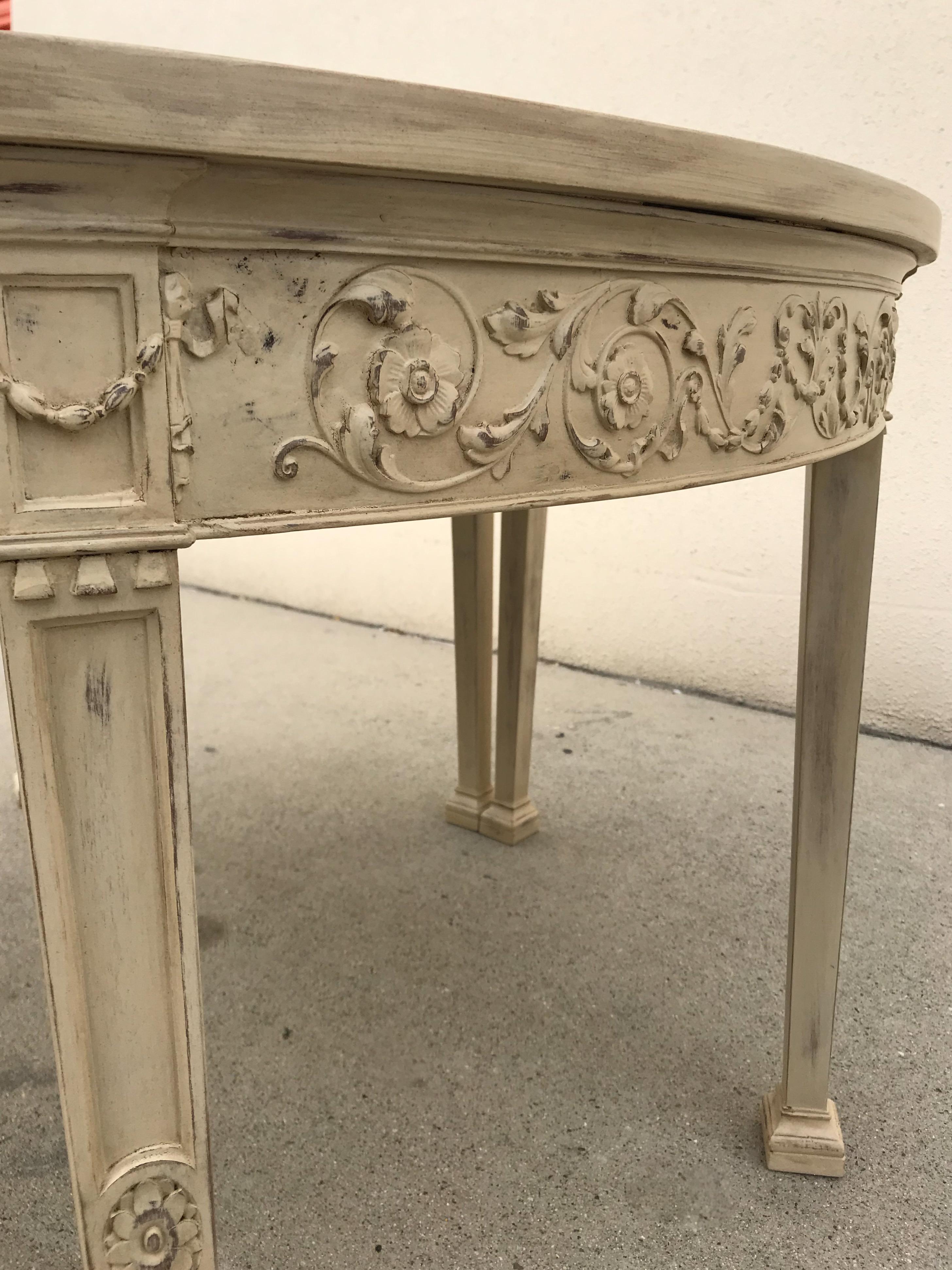 French 19th Century Painted Neoclassical Demilune Console Tables, a Pair 4