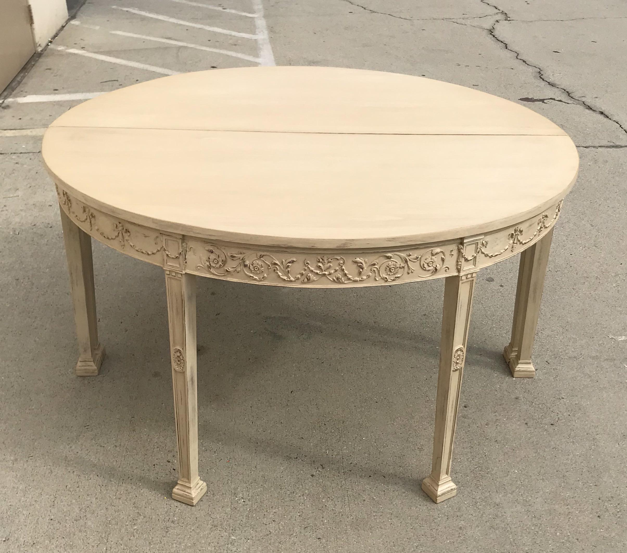 Louis XVI French 19th Century Painted Neoclassical Demilune Console Tables, a Pair