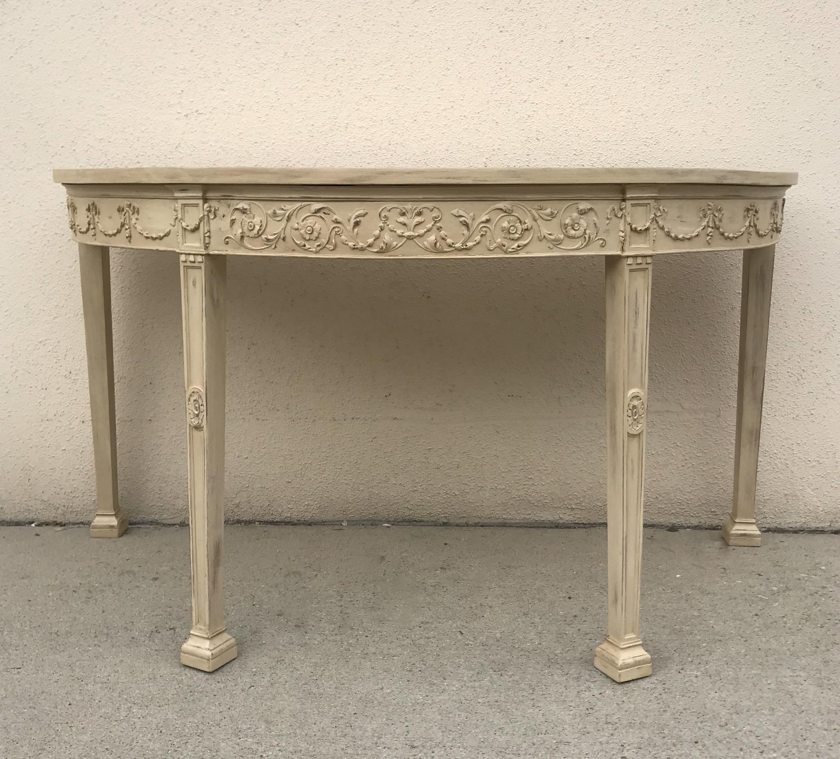 French 19th Century Painted Neoclassical Demilune Console Tables, a Pair In Good Condition In Los Angeles, CA