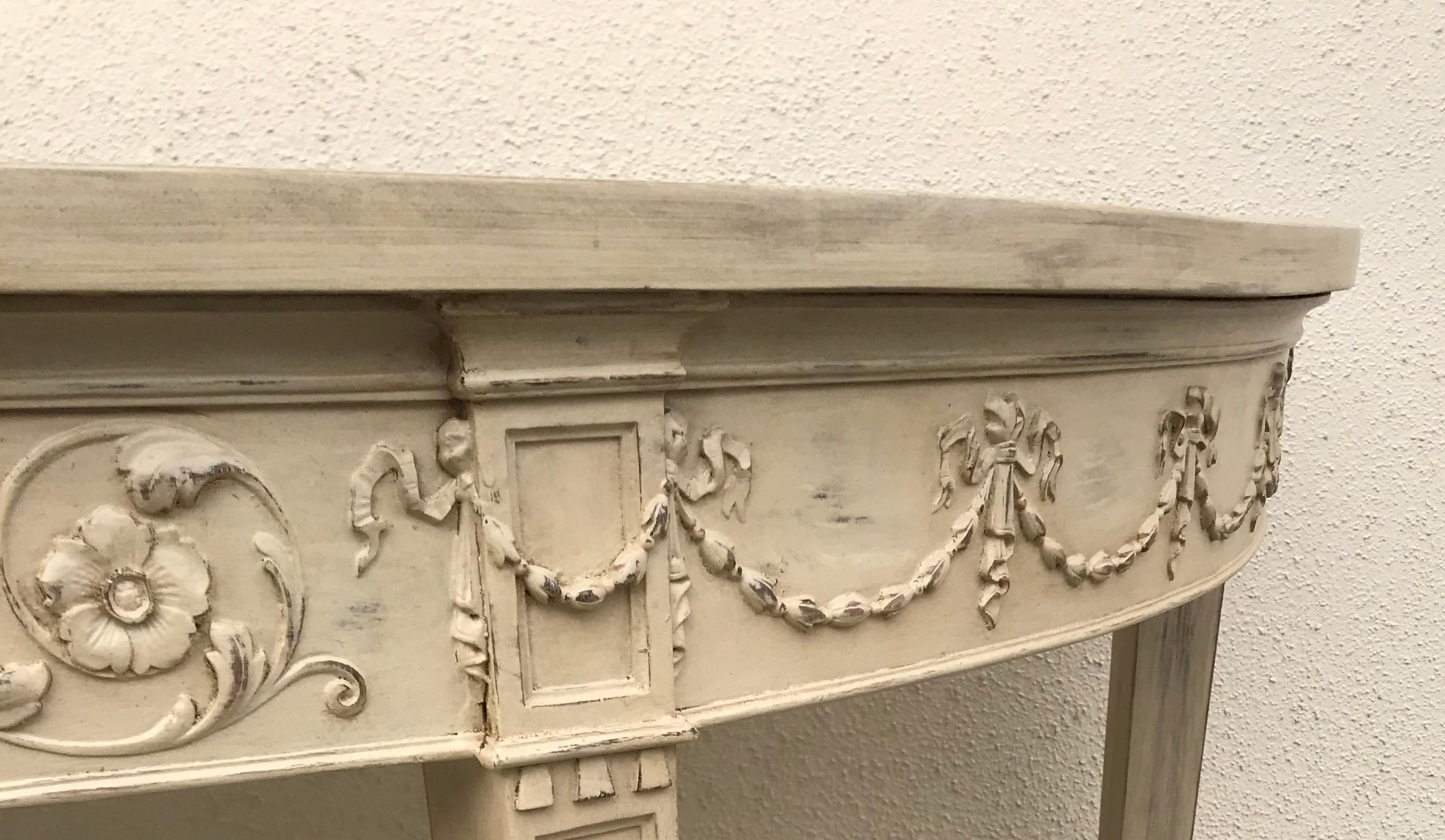 French 19th Century Painted Neoclassical Demilune Console Tables, a Pair 1
