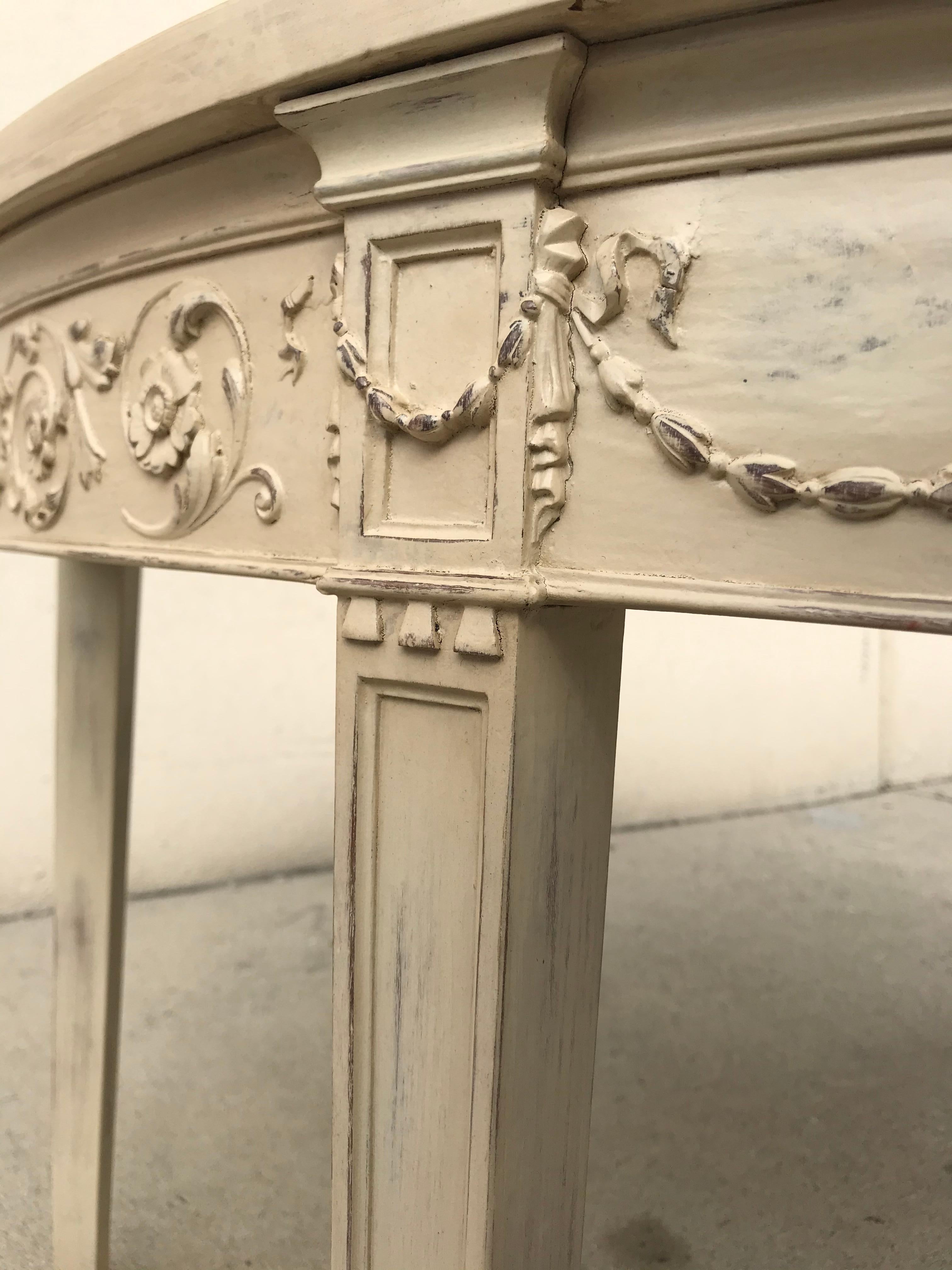 French 19th Century Painted Neoclassical Demilune Console Tables, a Pair 3