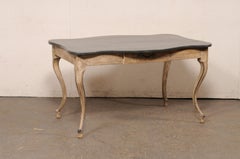 French 19th C. Painted Wood Desk w/Scallop Edged Top & Elegant Legs