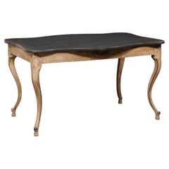 French 19th C. Painted Wood Desk w/Scallop Edged Top & Elegant Legs