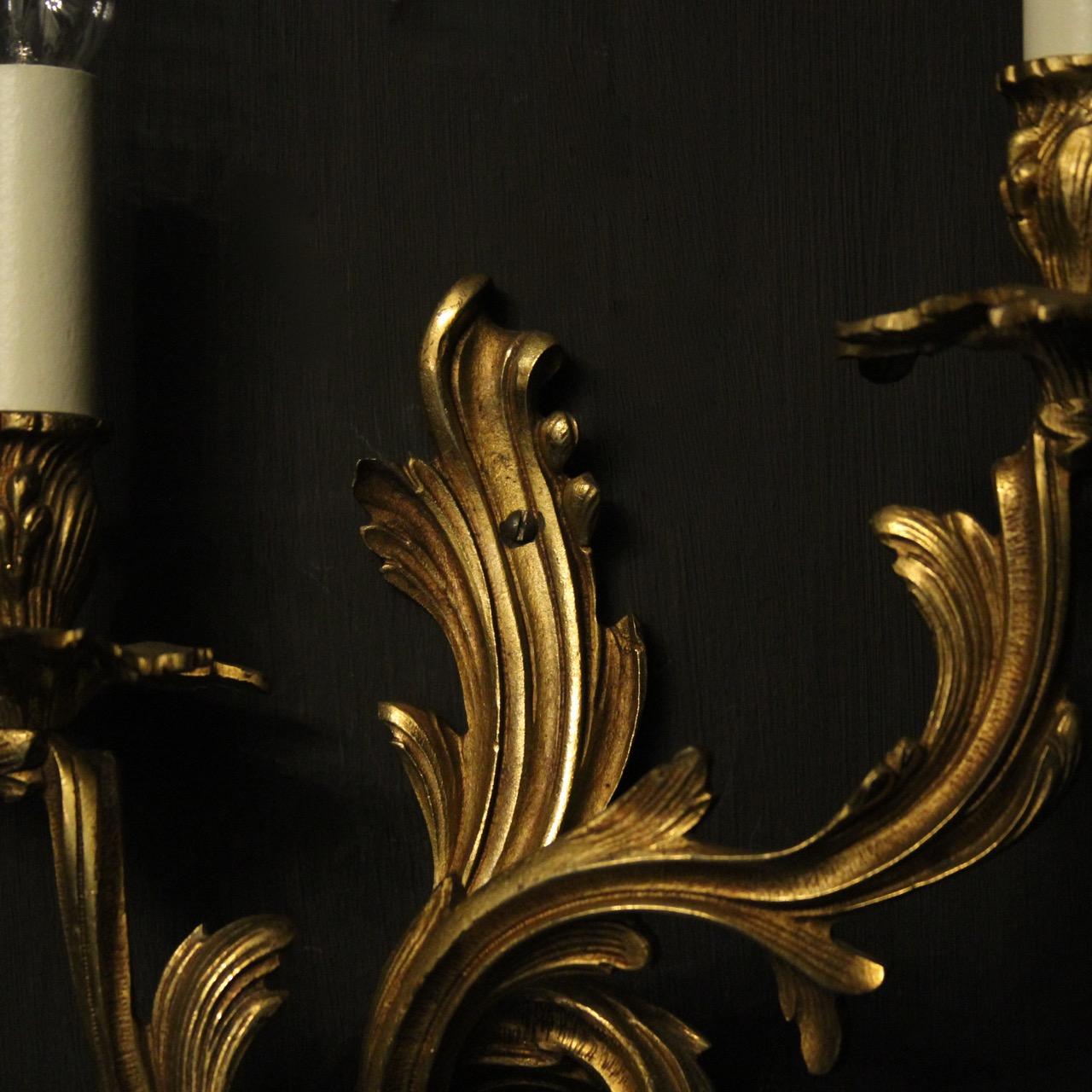 Gilt French 19th Century Pair of Gilded Bronze Antique Wall Sconces