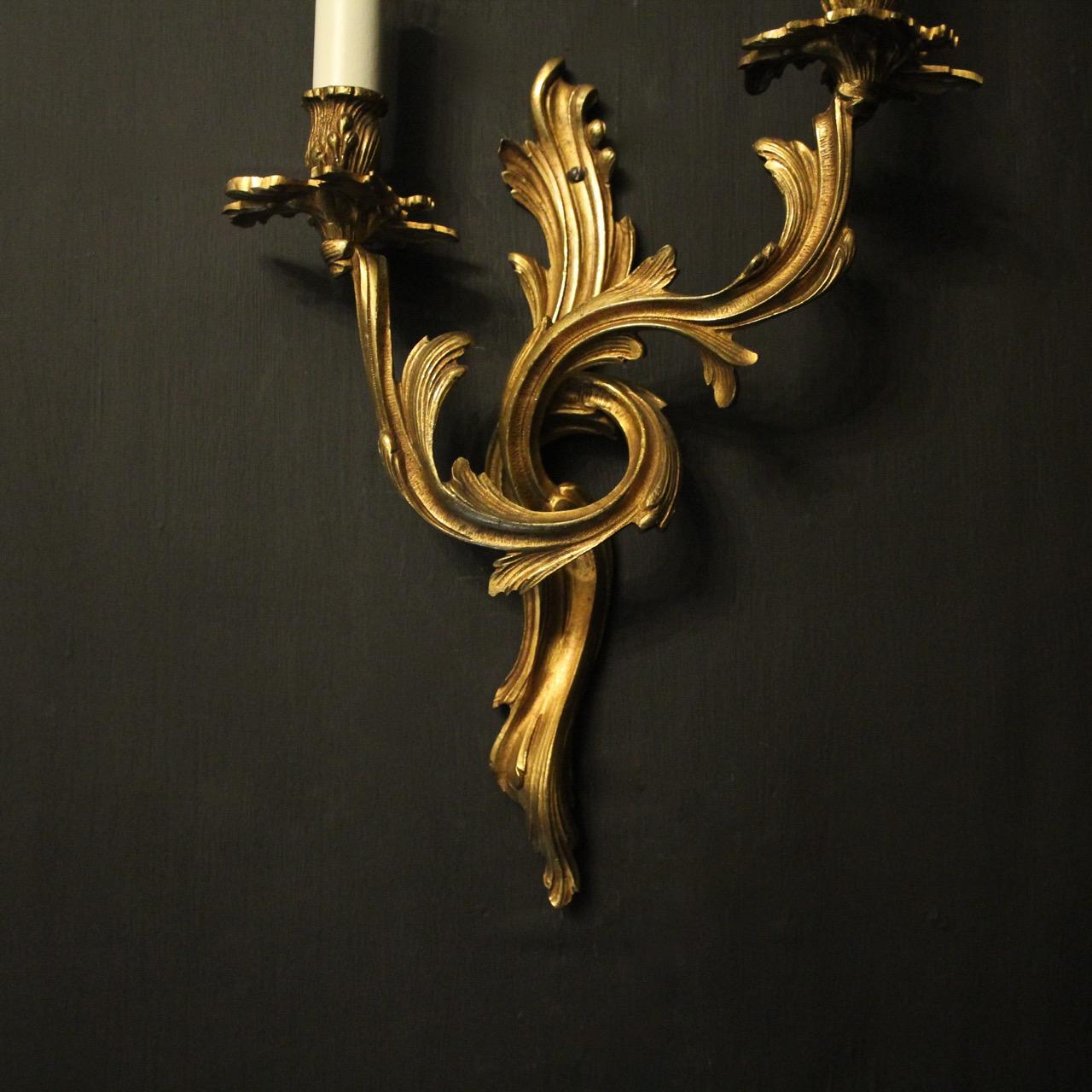 French 19th Century Pair of Gilded Bronze Antique Wall Sconces 2